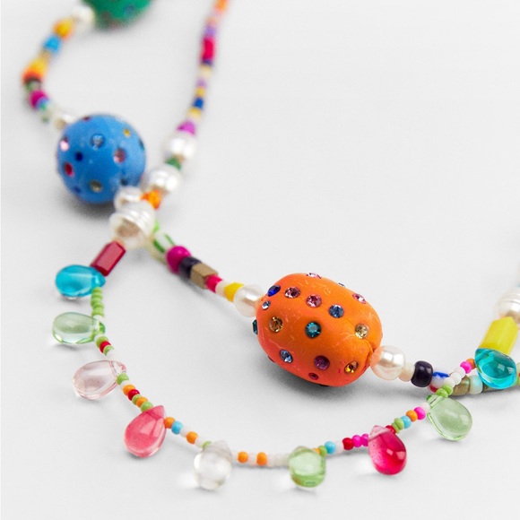 ZARA Beaded Rhinestone Multicolor Necklace - Picture 5 of 5